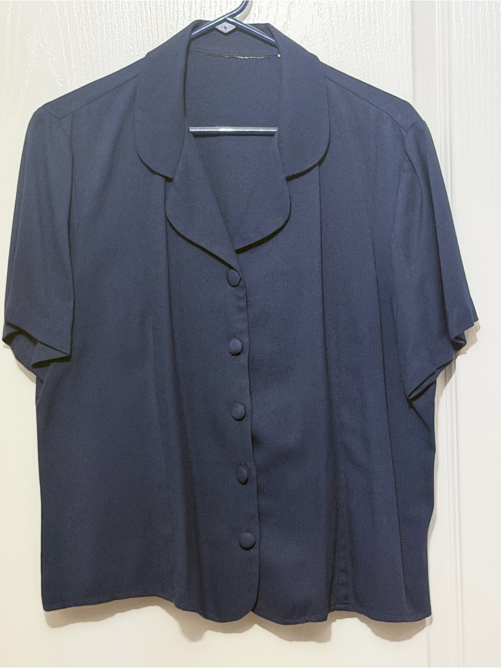 Classic Navy Short-Sleeve Button Front Top, Lg
